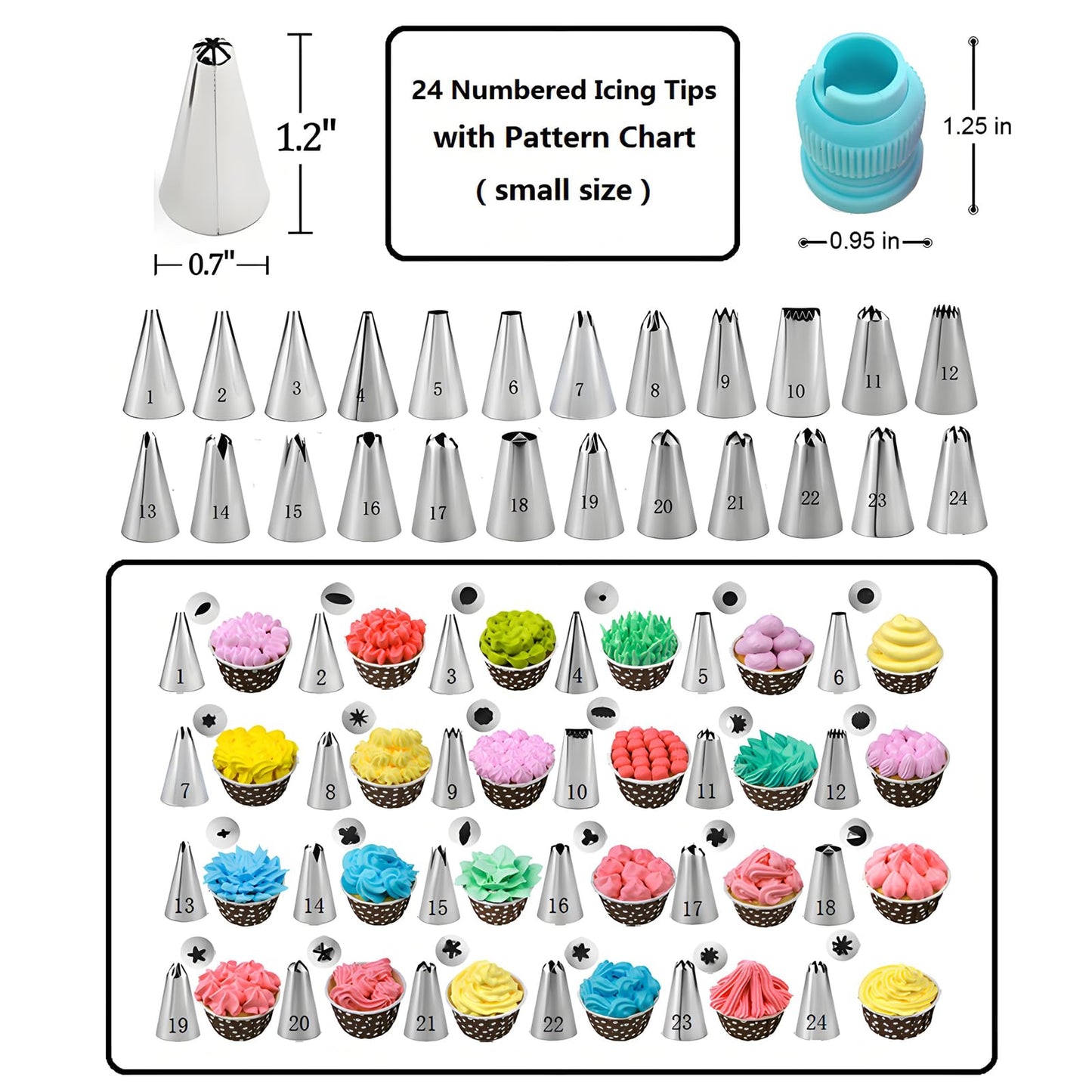 YOQXHY Cake Decorating Kit, 248 Pcs Baking Supplies Tools with Cake Turntable, Leveler, 24 Numbered Icing Tips, 2 Spatulas, 3 Scrapers, 2 Couplers, 50 Cupcake Liners, 100 Pastry Bags & More, (Blue)