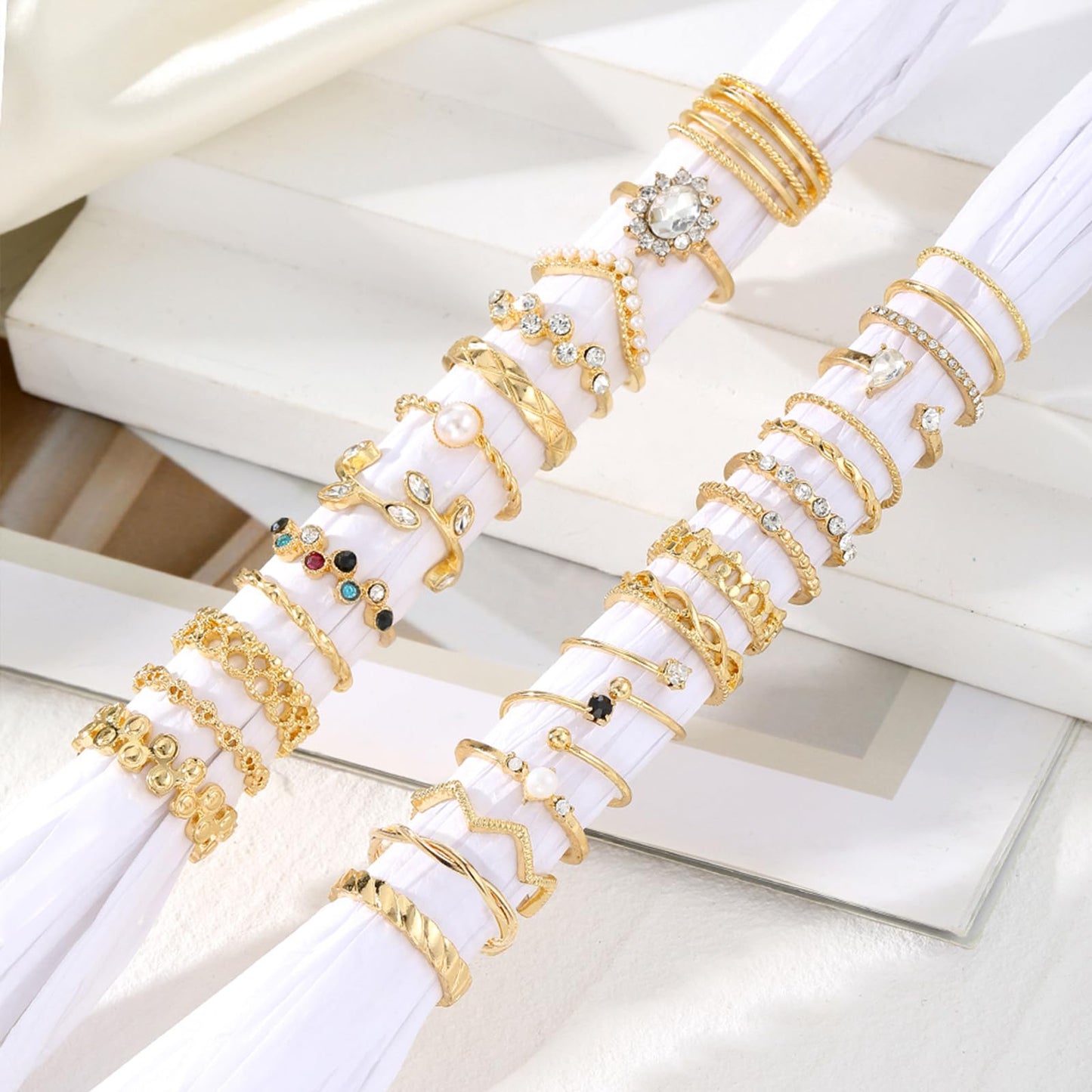 IFKM 28 Pcs Gold Knuckle Rings Set For Women Vintage Stackable Joint Finger Midi Rings Dainty Cubic Zirconia Crystal Simple Twist Hollow Cute Rings Pack Jewelry Gift