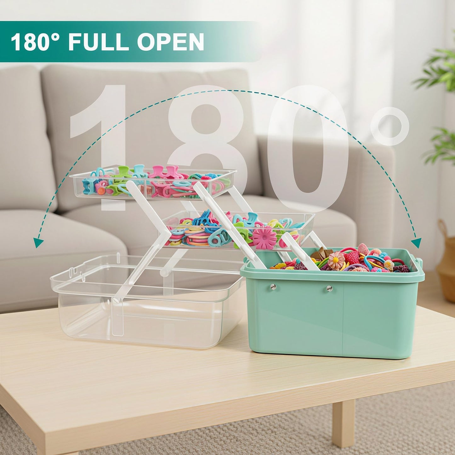 Craft Storage Box 3-Layer Plastic Craft Organizers and Storage, Portable Art Supply Organizer with Handle, Dividing Craft Box Organizer, Folding Arts and Crafts Storage for Sewing, Medicine, Tool