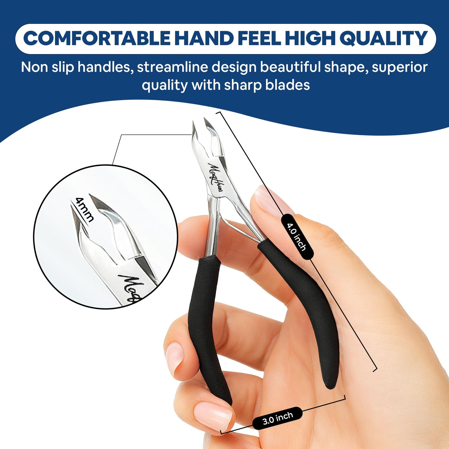 Professional Cuticle Nippers/Cuticle Trimmers 2 Pack, Sharp Precise 4mm Half Jaws, Non-Slip Comfort Grips, In Travel Leather Case, Cuticle Cutter/Cuticle Clippers Stainless Steel for Manicure Pedicure