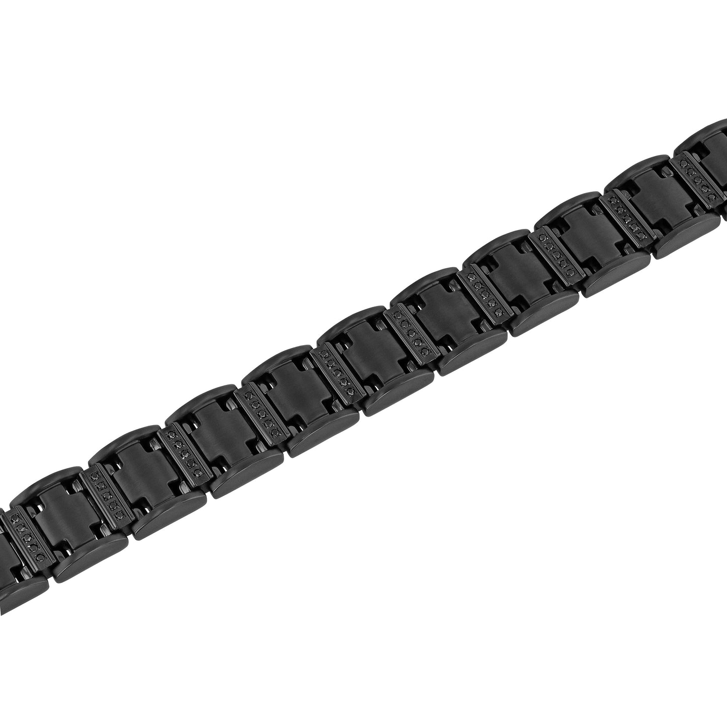 Men's 14MM Wide Black Stainless Steel Link with 0.50ctw Black Diamond Satin Finish 8.5" Bracelet