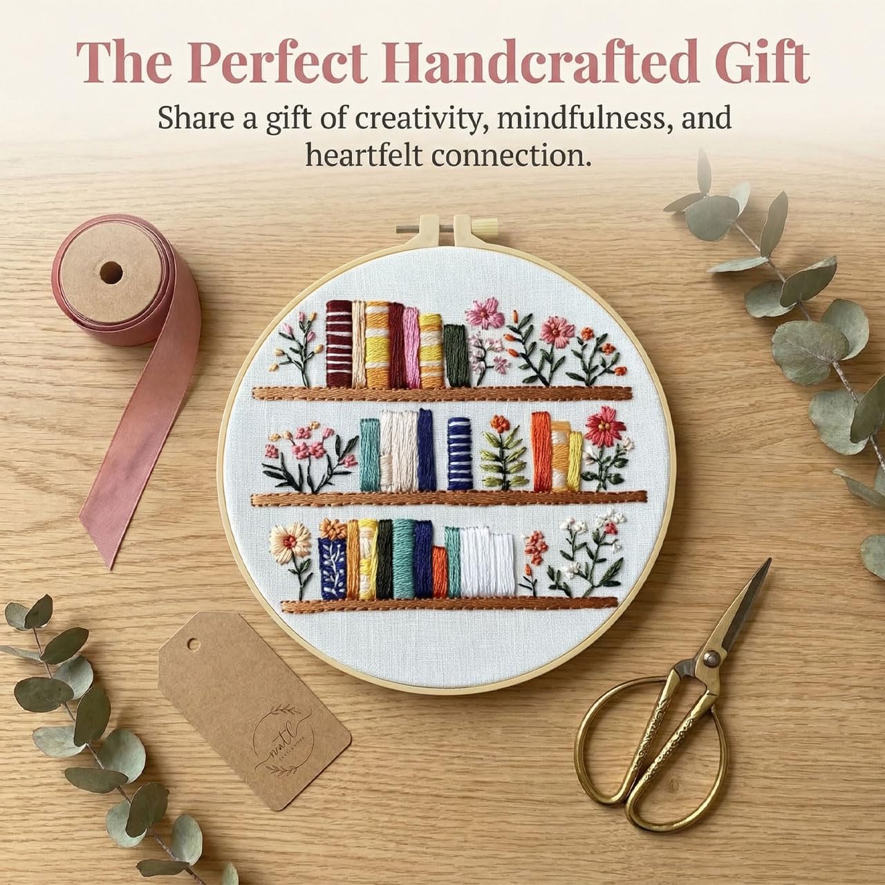 BLMRME 3 Pack Embroidery Kit for Beginners, Stamped Floral & Book Pattern Embroidery Kit, DIY Needlepoint Starter Kit with Instructions, Complete Set for Adults, Home Office Decor