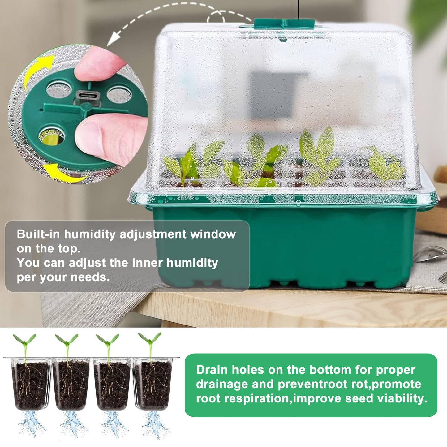FINEST+ Seed Starter Tray with Heat Mat and Grow Light,5 Pack Seedling Starter Trays with Time Controller,Seedling Starter Tray with Adjustable Brightness,Seed Starting Kit with Adjustable Humidity