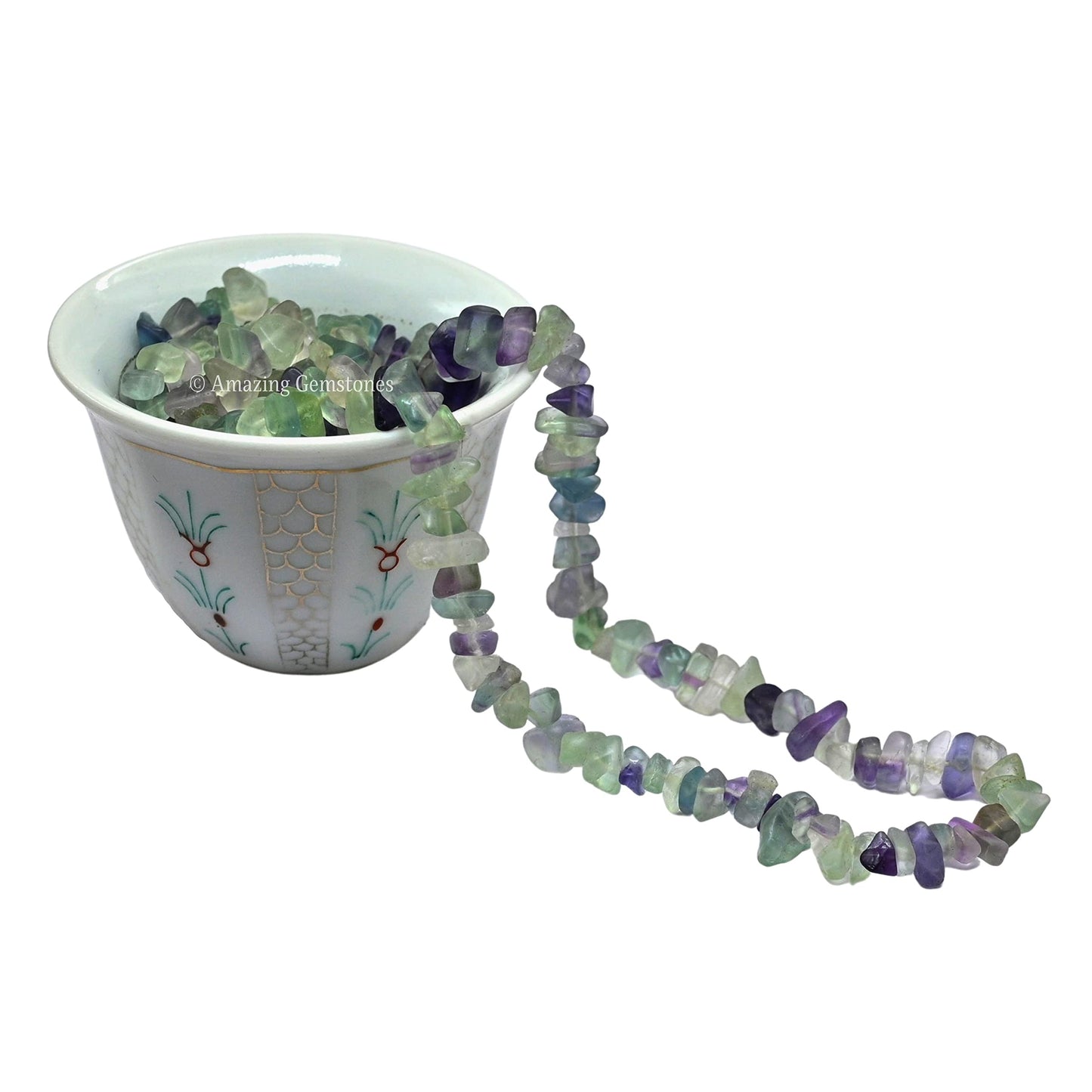 Multi Fluorite Pre Drilled Natural Crystals Crushed Chips Beads for Jewelry Making, DIY Handmade Healing Crystals (25 Inch Strand)