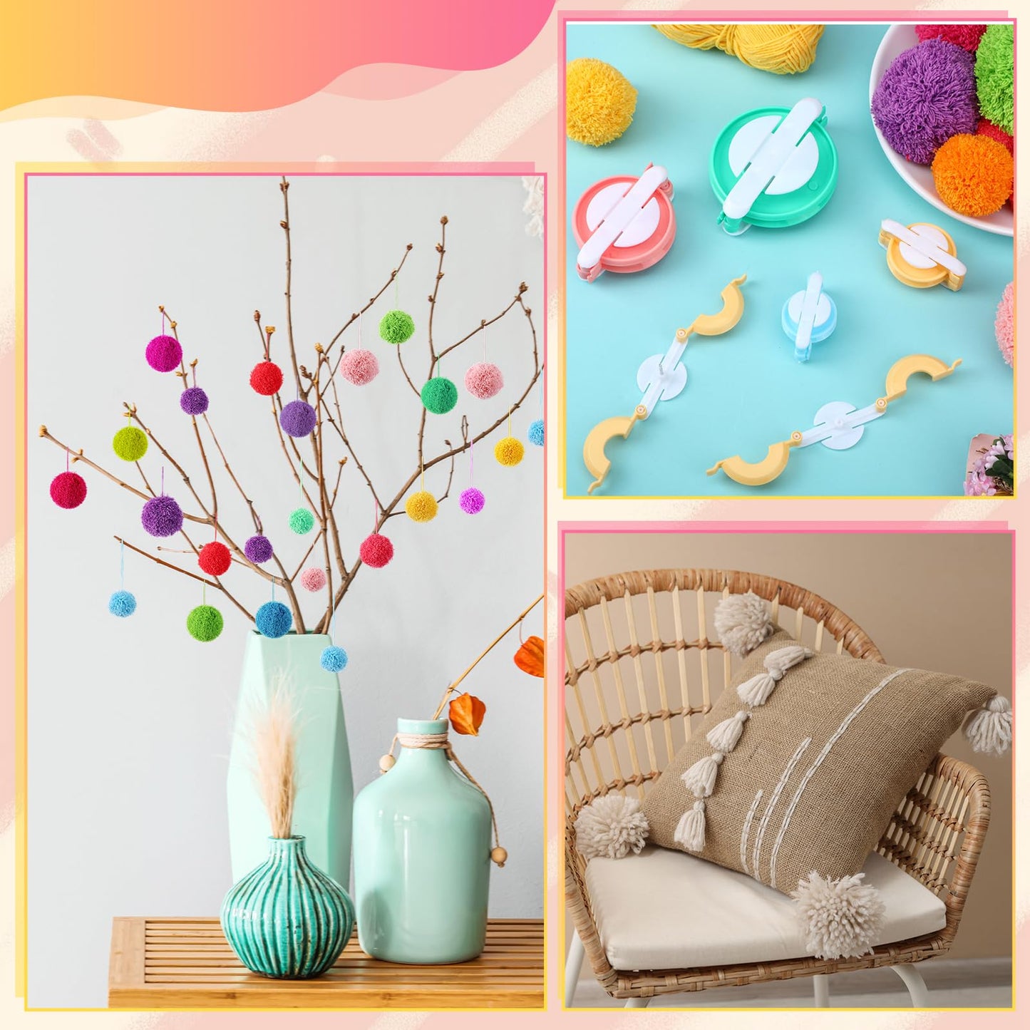 Suncalla 16 Pcs Pompom Makers for Yarn 4 Different Sizes Pompom Maker Kit Craft Tool Set Fluff Ball Weave DIY Wool Yarn Knitting Craft Project for Adult Home Crafts Gifts