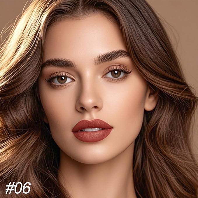 Erinde Matte Shimmer Lipstick Lip Liner Crayon for Women, 24 Hour Lipstick Lip Liner Pencil, Neutral Lipliner Waterproof Long Lasting Smudge Proof, Vegan & Cruelty-Free, C06 Cocoa Brown-Red