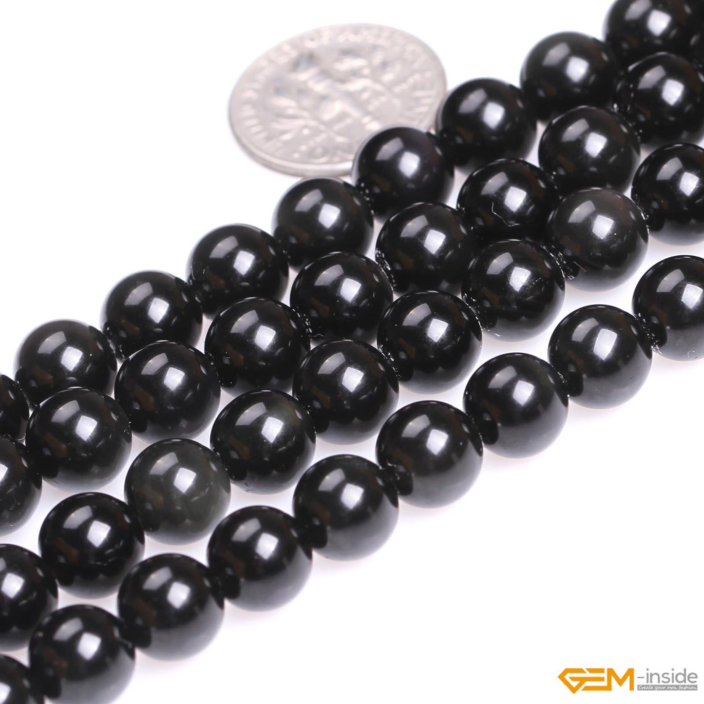 GEM-Inside Natural 8mm Black Obsidian Gemstone Loose Beads Round Energy Power Beads for Jewelry Making 15"