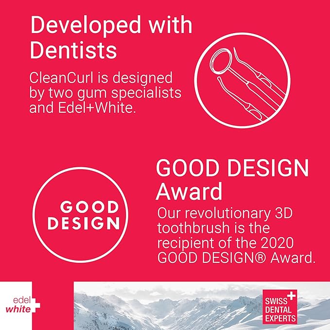 edel+white CleanCurl 3D Toothbrush - 3-Sided Toothbrush Ideal for Adults, Kids, Special Needs, Elderly - Soft Bristle Perfectly Cleans Teeth, Implants & Gum Line