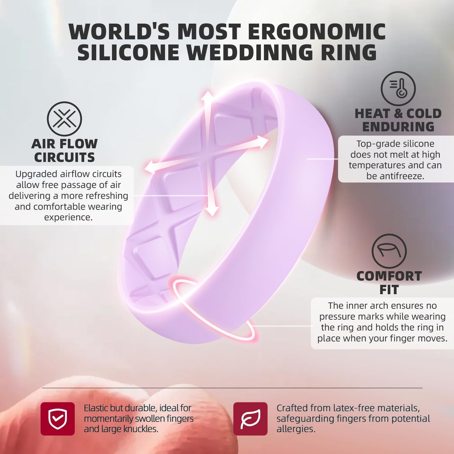 Egnaro Women’s Silicone Engagement Rings, Inner Arc Ergonomic Breathable Design with half sizes, Rubber Wedding Bands，5.5mm Wide-2mm Thick