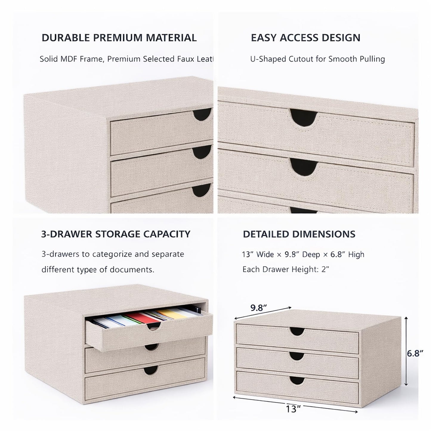 UnionBasic Document Organizer, 3-Drawer File Cabinet Document Storage Box, Office Desktop Filing Organizer, Beige