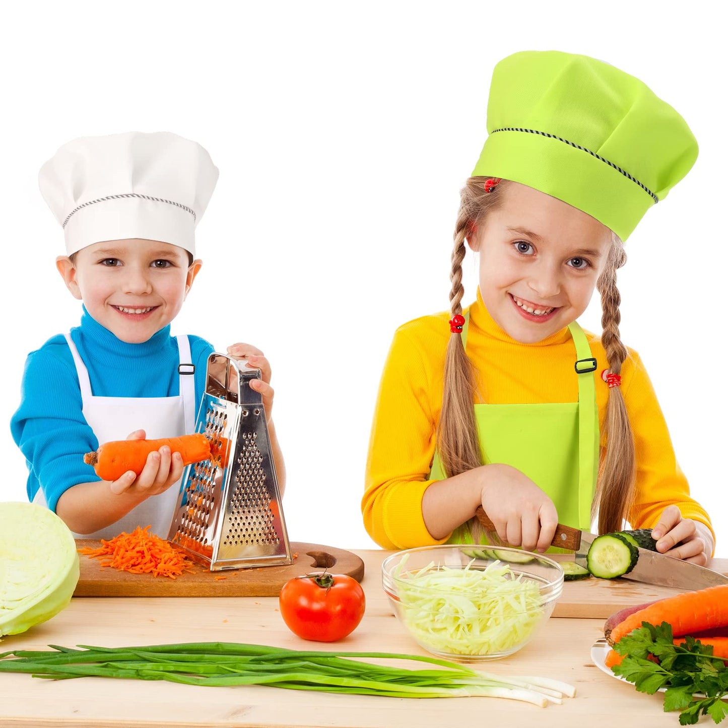 Handepo 28 Pcs Kid Apron and Chef Hat Set Adjustable Bib Apron with Pockets for Kids Cooking Baking Painting Crafting(Multicolor)