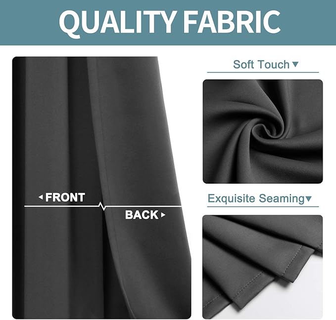 ChrisDowa Small Window Curtains for Kitchen and Bedroom - Grommet Short Thermal Insulated Room Darkening Curtains (2 Panels, Dark Grey, 36 x 24 Inch)
