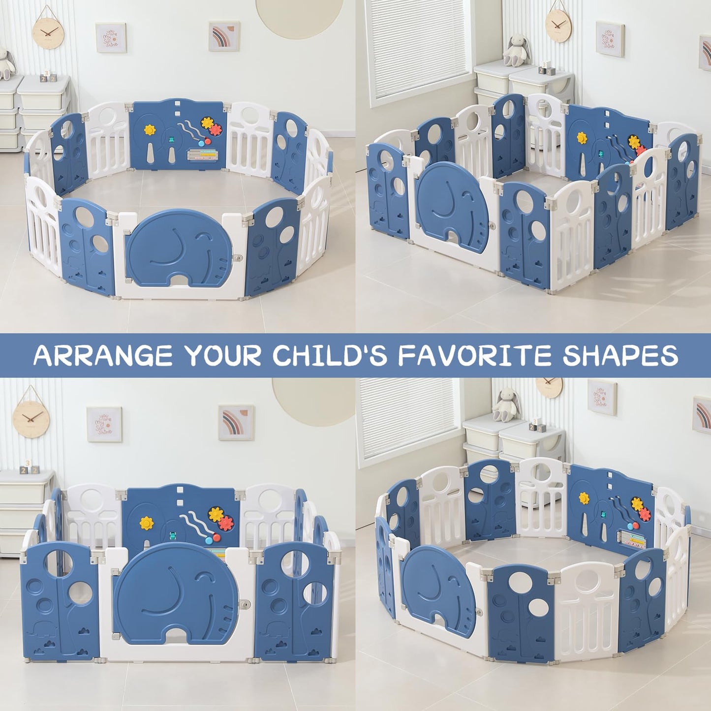 LulliSpace Baby Playpen,for Kids and Toddlers,Kids Activity Centre Safety Play Yard,Indoor&Outdoor Pattern Baby Fence with Game Panel, Safety Lock, Non-Slip Bases, Adjustable Shape,14 Panels