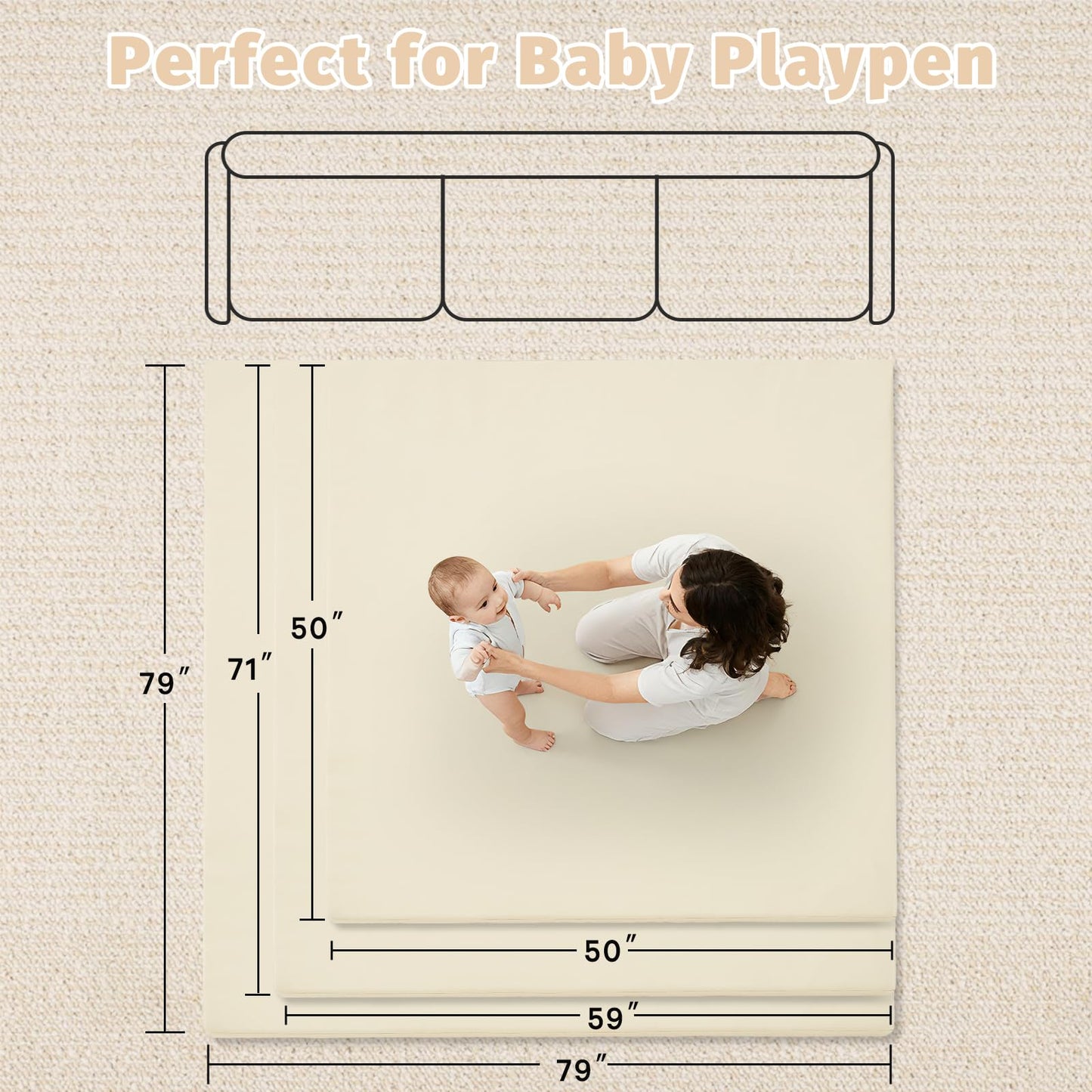 ILPEOD Waterproof Baby Play Mat for Floor Memory Foam 79 * 79 Cushion Playpen Playmat Tummy Time Crawling Mat Nursery Rug Thick Pad Create Soft & Safe Area for Infants,Toddler,Kids,Beige