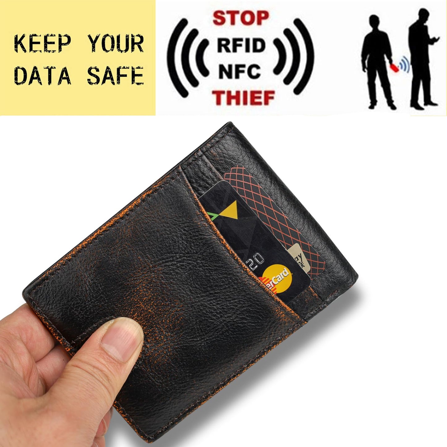 DK86 USA Flag Wallet for Men Slim Rfid Bifold Genuine Leather 2 ID Window With Gift Box (black brown with US flag)