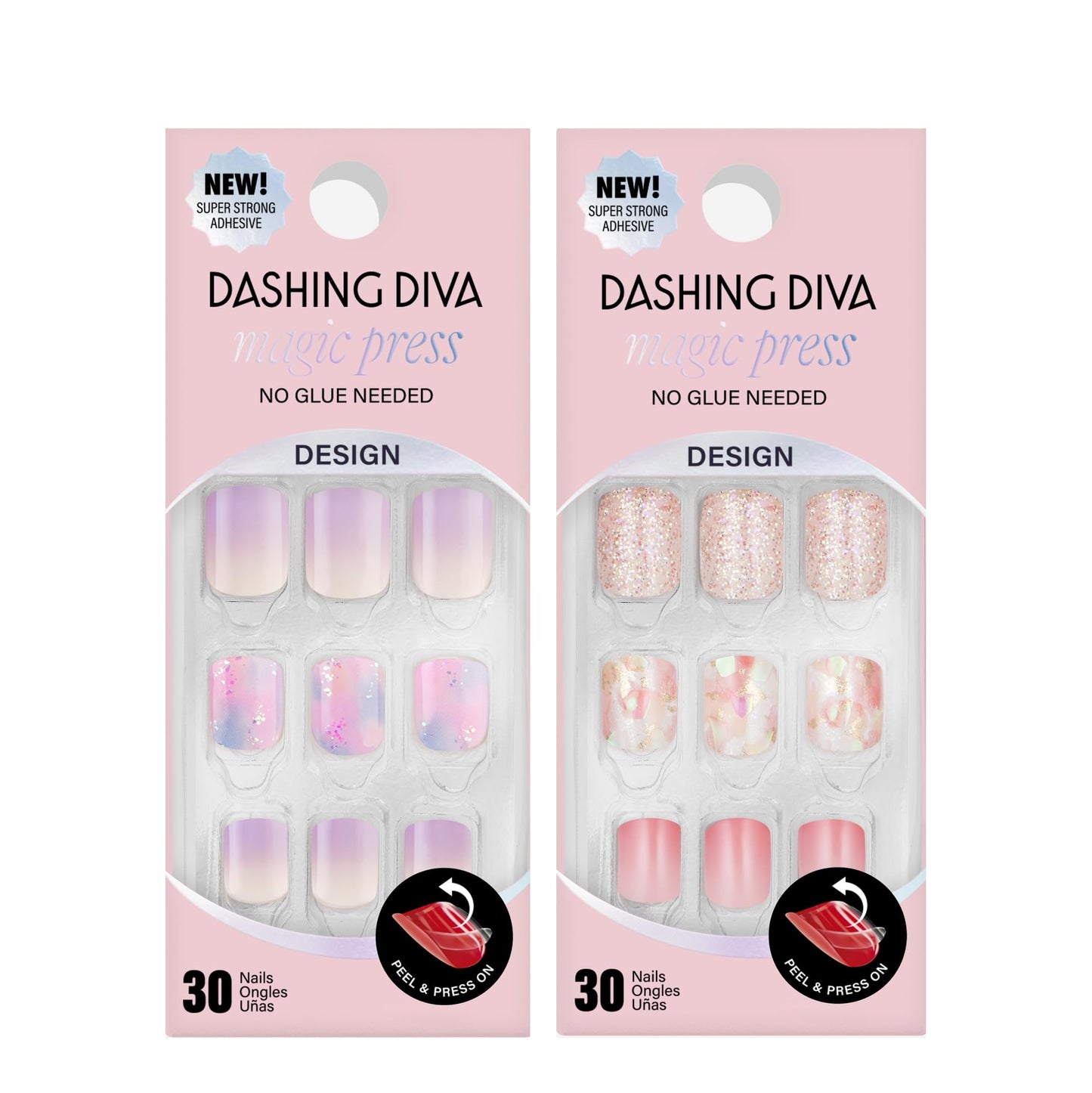 Dashing Diva Magic Press Nail Bundle - Dreaming in Pastel Collection - Short Square Press On Nails - Pink Passion & Inner Peace - Long Lasting Gel - Lasts Up to 7 Days - 2 Sets