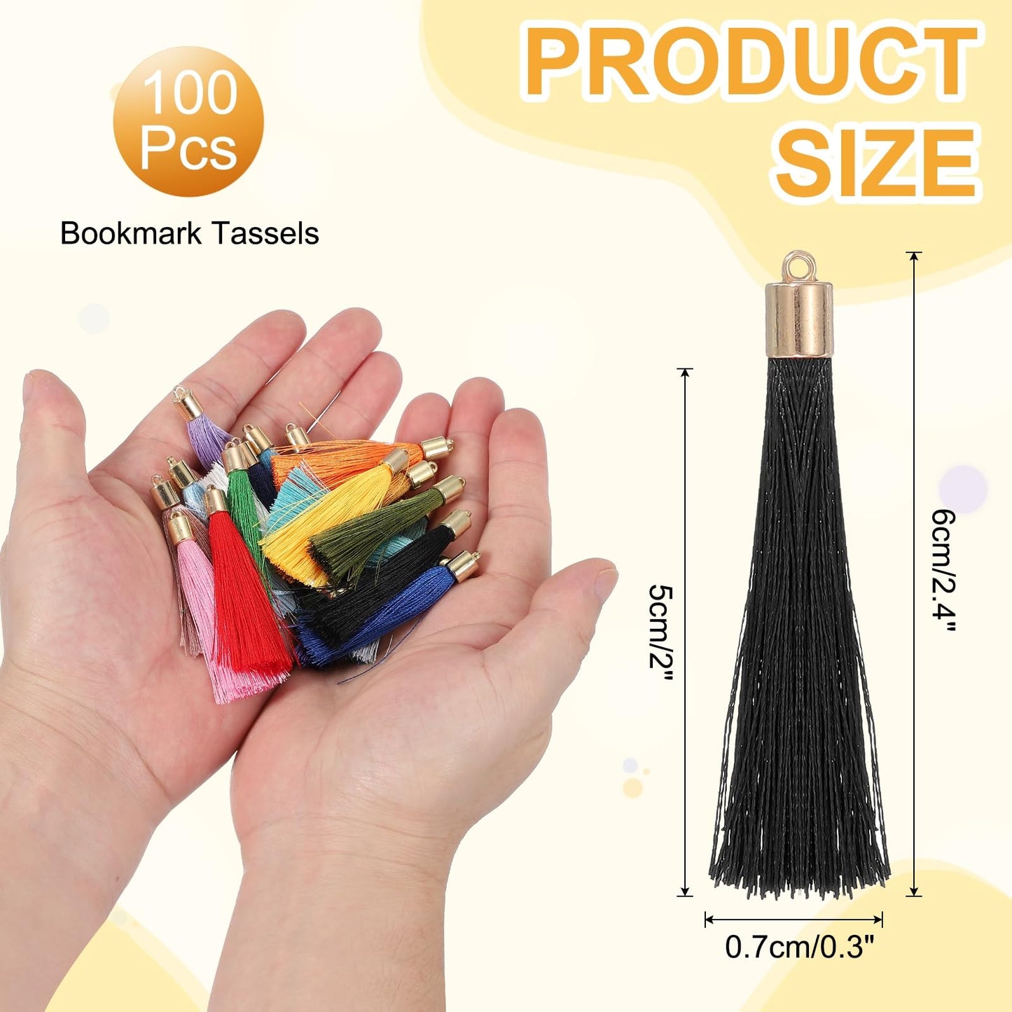 uxcell 100 Pcs Bookmark Tassels with Gold Cap, 2.4" Polyester Silky Tassels Handmade Soft Tassel with Loop for Keychain Jewelry Making Graduation DIY Crafts, Black