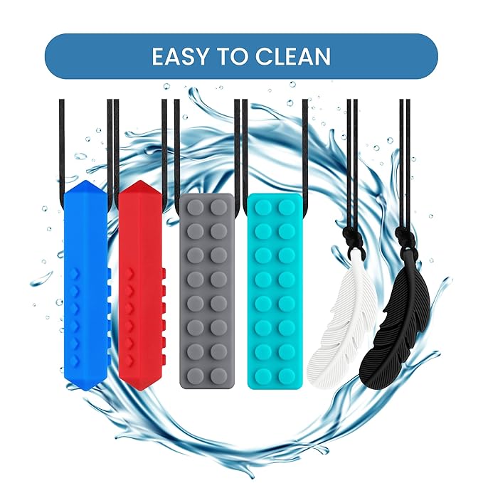 Chewy Necklaces for Sensory Kids, Silicone Chewable Toys, 6 Packs Oral Motor Aids Chewable Toys for Aggressive Chewers with Autism, ADHD, SPD, or Special Needs