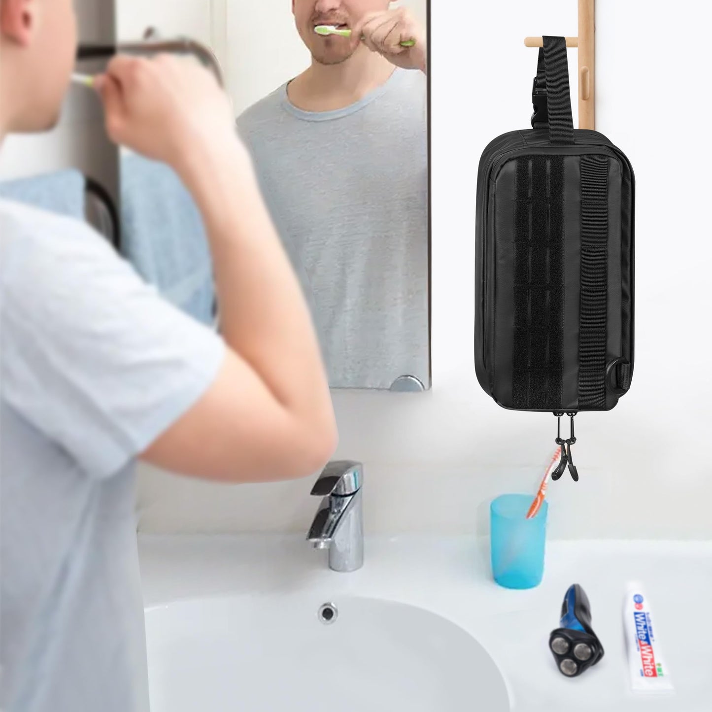 Prokva Toiletry Travel Bag for Men Tactical Hygiene Bag, Shaving Kit Toiletries Organizer Dopp Kit with Large Capacity, Black (Empty Bag Only)