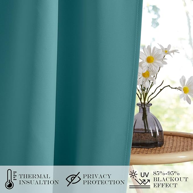 NICETOWN French Door Curtains for Kitchen Window, Thermal Insulated Privacy Protection Blackout Curtains for French Door Window Shade with Tieback, 1 PC, 42" x 80", Sea Teal
