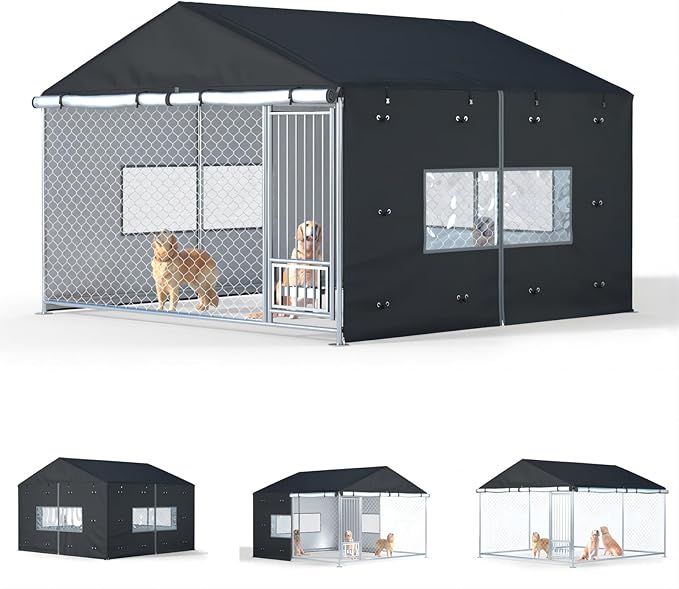 Outdoor Dog Kennel Cover, 8.1'Dx4.1'Wx6H, Full Coverage Black