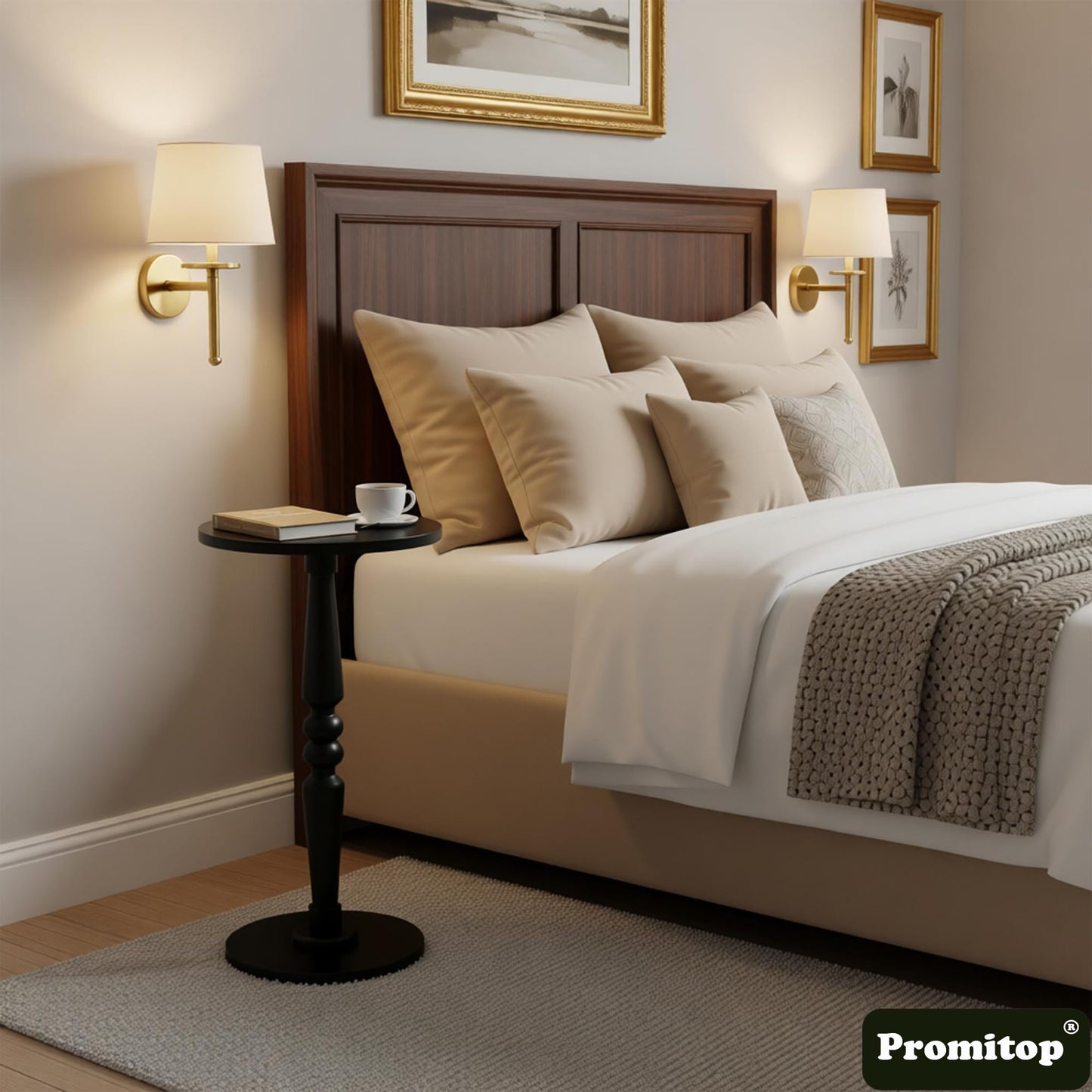 Round Side Table for Small Spaces - Small Accent End Table Nightstand with Solid Wood Top and Pedestal Leg - Modern Drink Table for Livingroom, Bedroom, Corners, Office