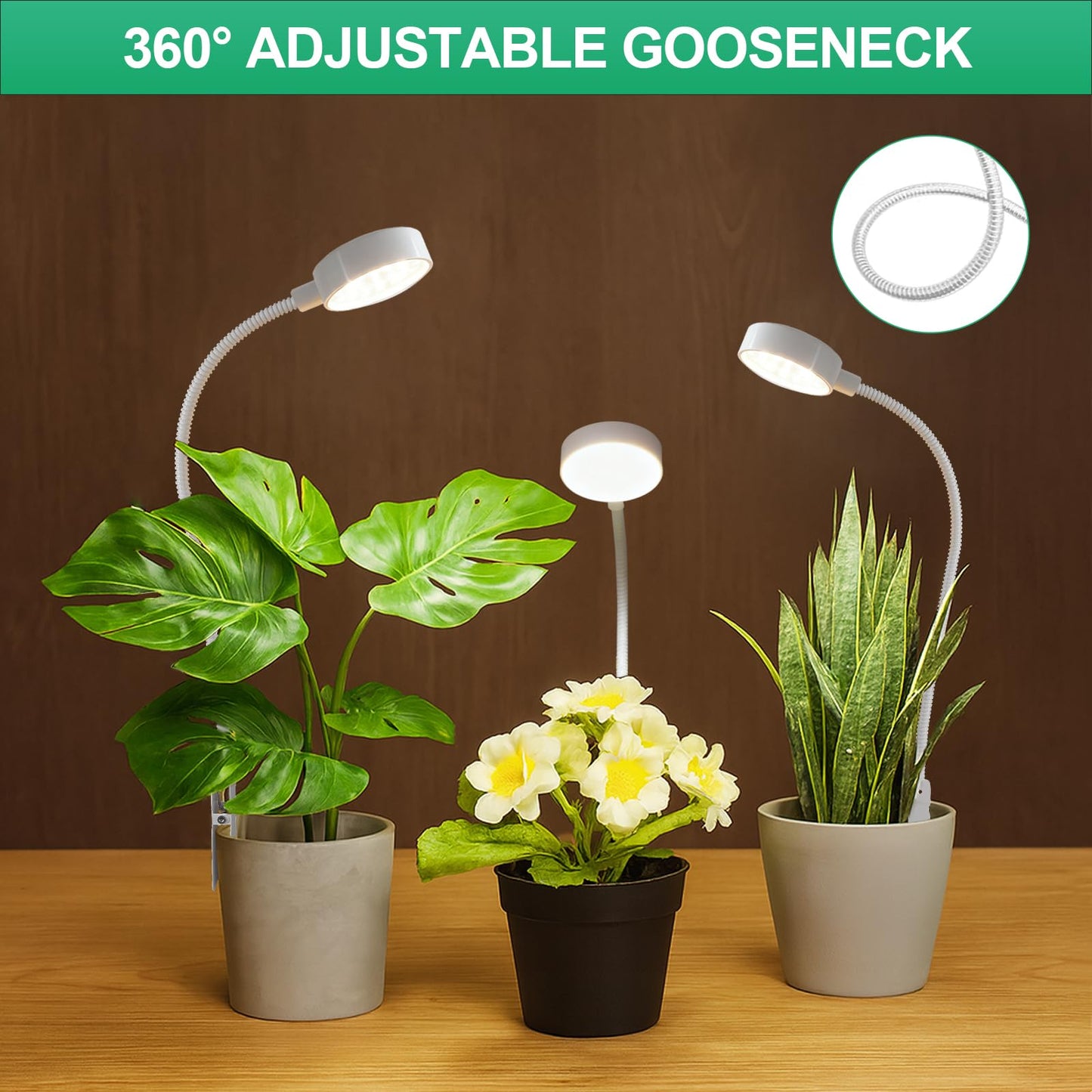 WeeLeeGoo Grow Light, Pot Clip LED Growing Lamp for Indoor Succulents Pot Mini Small Plants,6000K White Full Spectrum with 5-Level Dimmable, Auto Timer 4/8/12/18 Hrs