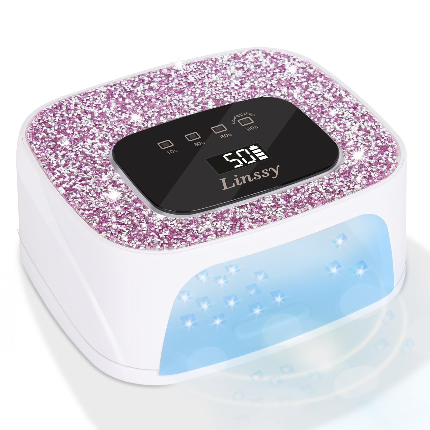 Linssy Rechargeable UV/LED Nail Lamp with Auto Sensor, Portable Cordless Gel Nail Dryer Light 4 Timings & Diamond LCD Screen, UV Light for Gel Nails at Home Salon (White)