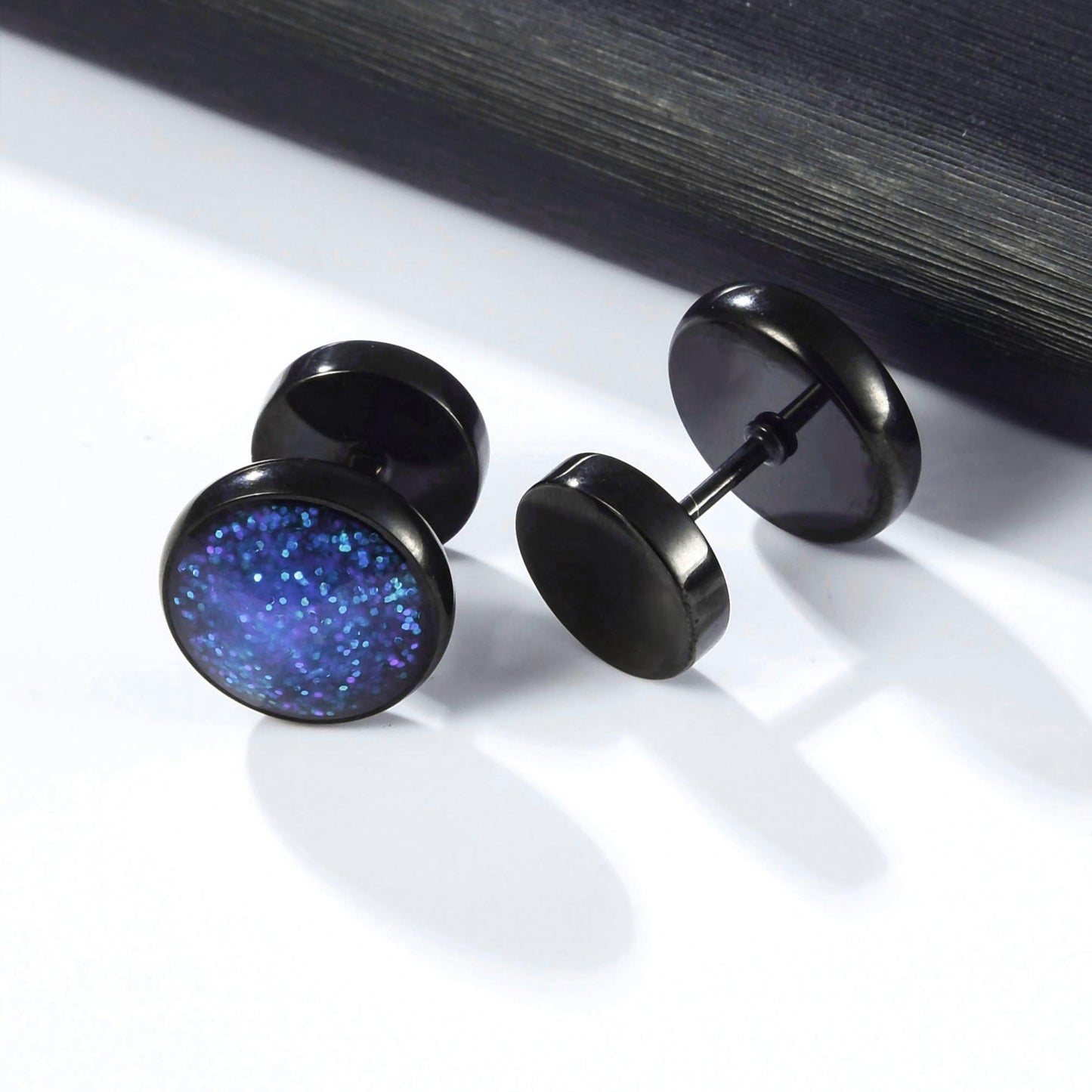Surgical Stainless Steel Stud Earrings for Women Men Black Gold Plated Fluorescent Flat Back Hypoallergenic Earrings Suitable for Sensitive Ears