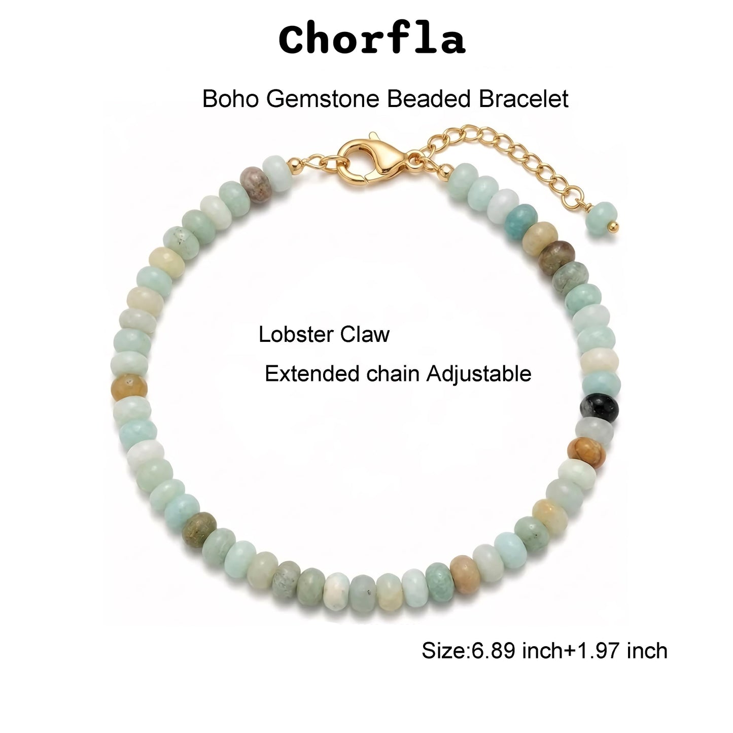 chorfla Colorful Natural Stone Beaded Bracelets for Women, Boho Handmade Gemstone Bracelet, Adjustable Summer Beach Jewelry