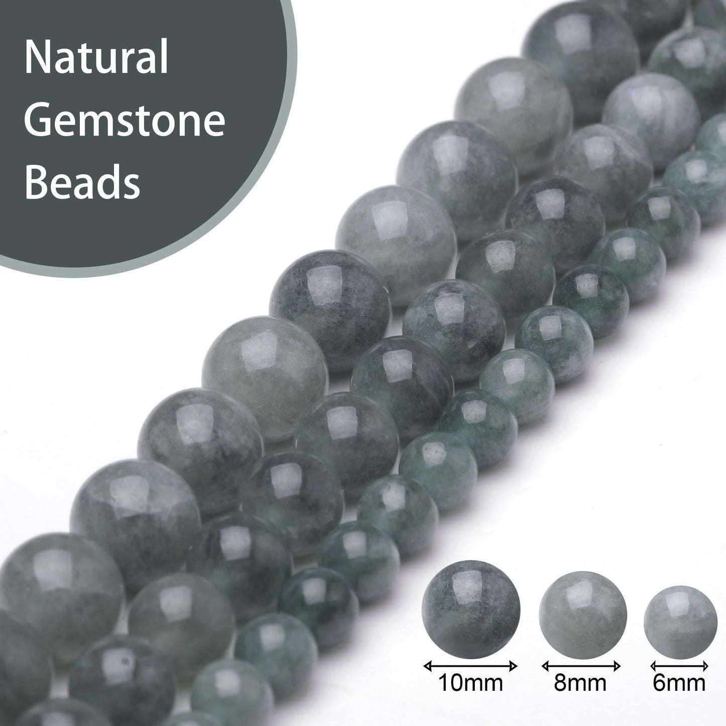 Chicager Natural Jade Beads for Jewelry Making,8mm Blue Jadeite Polished Smooth Round Gemstone Beads for Bracelet Necklace 15 Inch