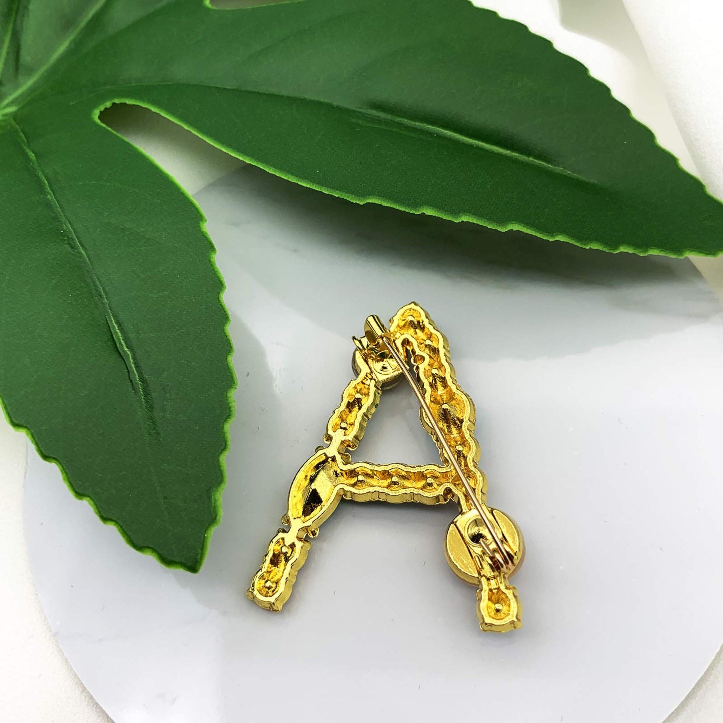 XGALBLA Letters A Plated Metal Stone Clear Colorful Crystal Lapel Pin Brooches Collar(Gold Tone)