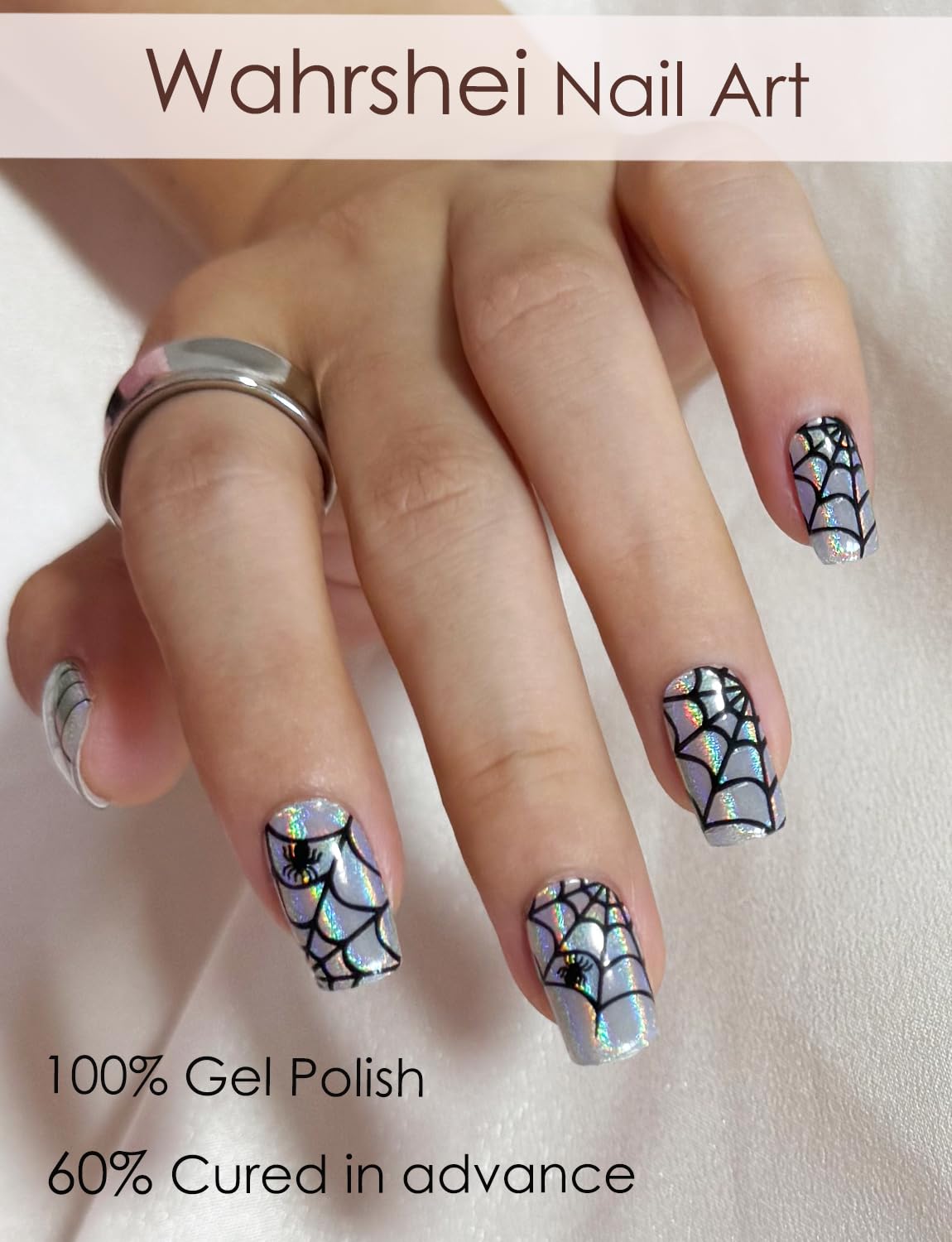 Semi Cured Gel Nail Strips, Laser Spider Web 20pcs Adhesive UV Sticker, Wraps for Home Manicure DIY