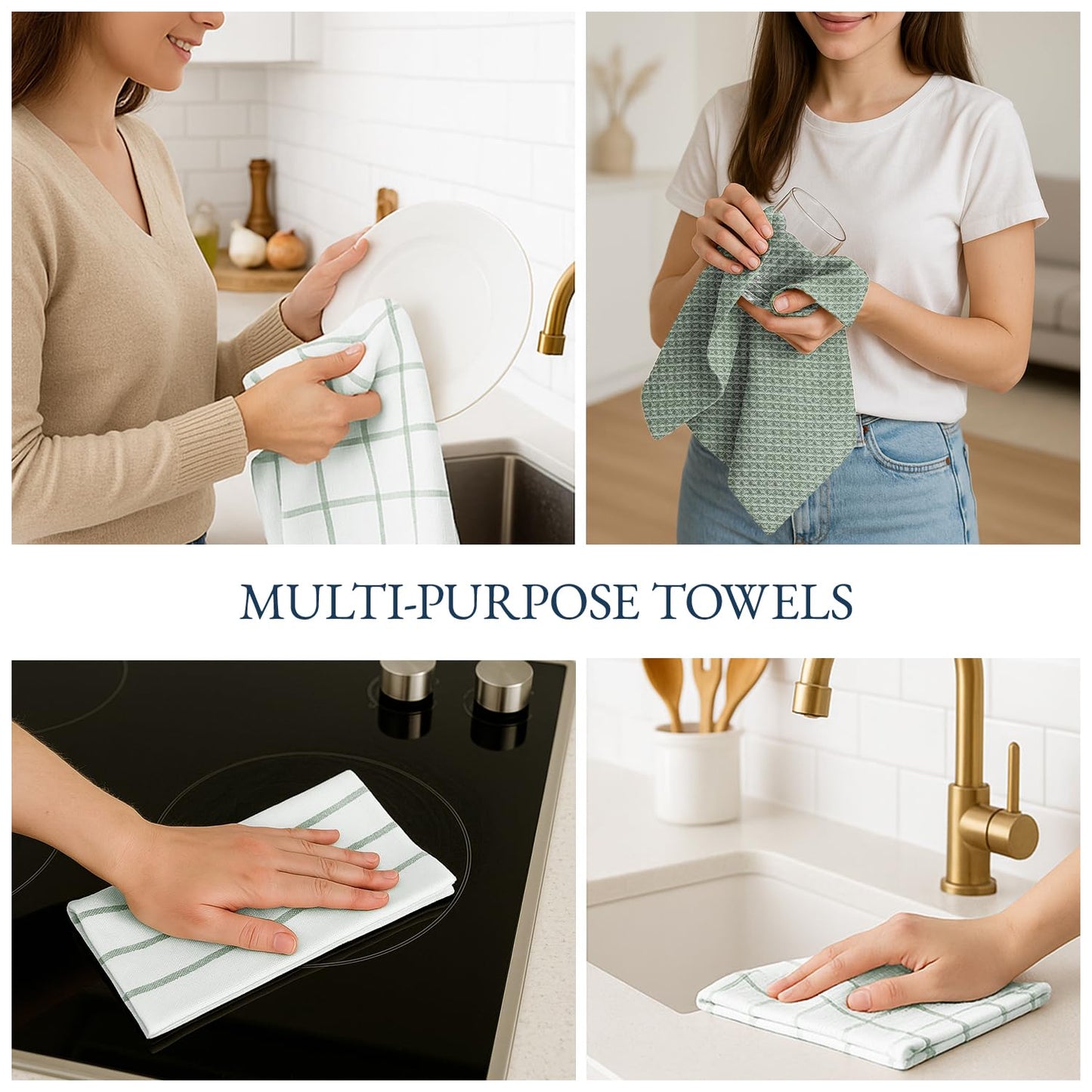 LANE LINEN Cotton Kitchen Towels Set, 6-Pack – Absorbent, Quick-Drying Dish Towels, 18" x 28", Premium Hand and Tea Towels - Olive