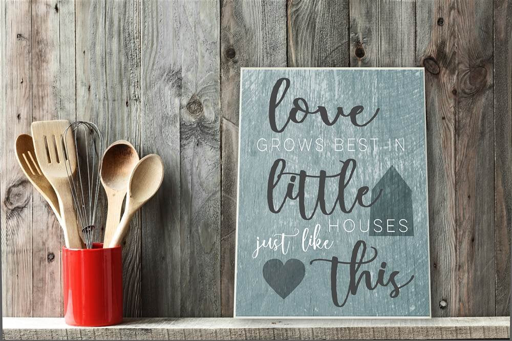 Stupell Industries Love Grows Best in Little Houses Grey Illustration Wall Plaque, 10 x 15, Design by Artist Daphne Polselli
