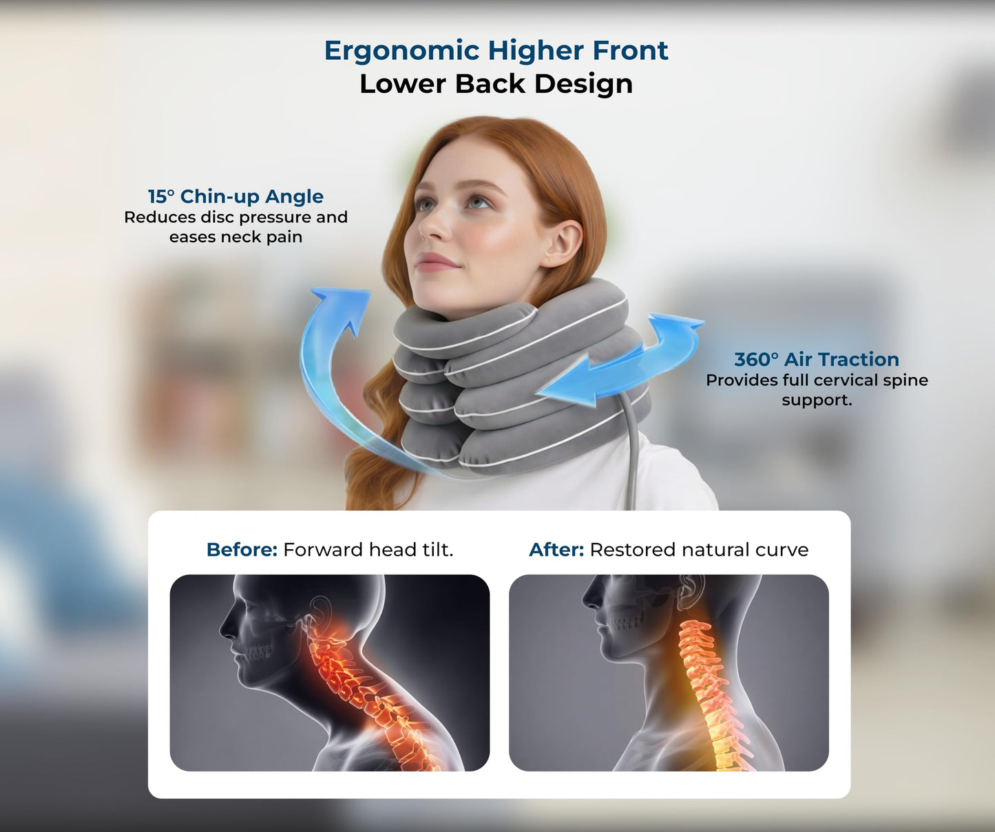 Variona FDA Registered Neck Traction Device for Pain Relief – Inflatable Cervical Neck Stretcher for Home Use, Adjustable Support for Neck Stiffness & Posture, Fits 12"–17" Neck Size