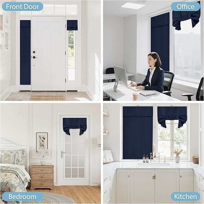 RYB HOME Blackout Door Curtain - Privacy Thermal Insulated Front/Tricia/Patio French Door Glass Window Curtains for Living Room Dining, W36 x L69 inch, 1 Panel, Navy