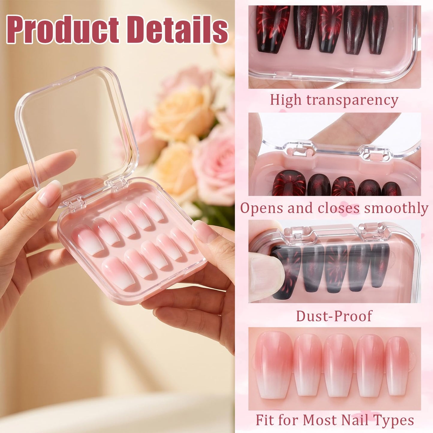 32 Pack Press on Nail Packaging Box with 120 Pcs Adhesive Double Sided Tape, Acrylic Nail Packaging for Press Ons Nails Organizers and Storage for Fake Nails Storage Display Art Business Salon