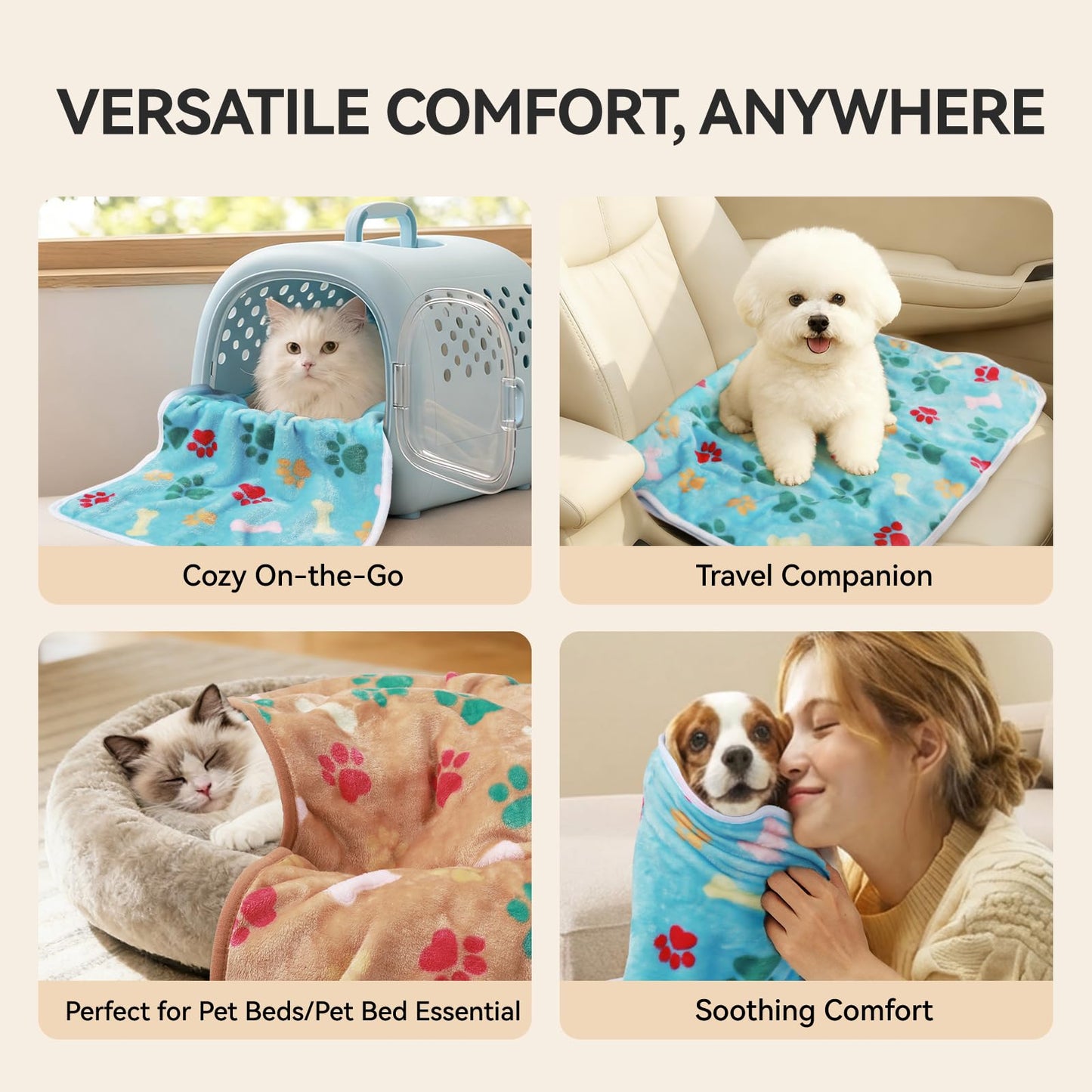 LINENLUX 1 Pack 3 Blankets Super Soft Fluffy Premium Fleece Dog Blankets for Puppy Cat Pet Blanket Flannel Throw Warm Sleep Bones and Claws 31x20 inches