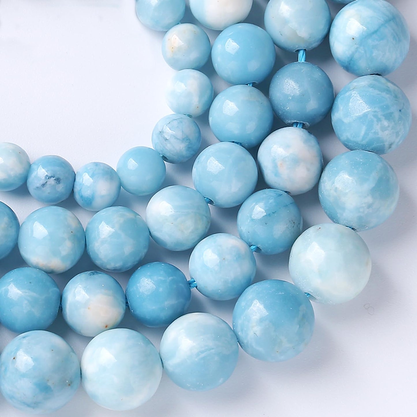 10MM Natural Larimar Blue Gemstone Beads Stone Round Loose Beads for Jewelry Making DIY Bracelet 72pcs 2 Strands 32"