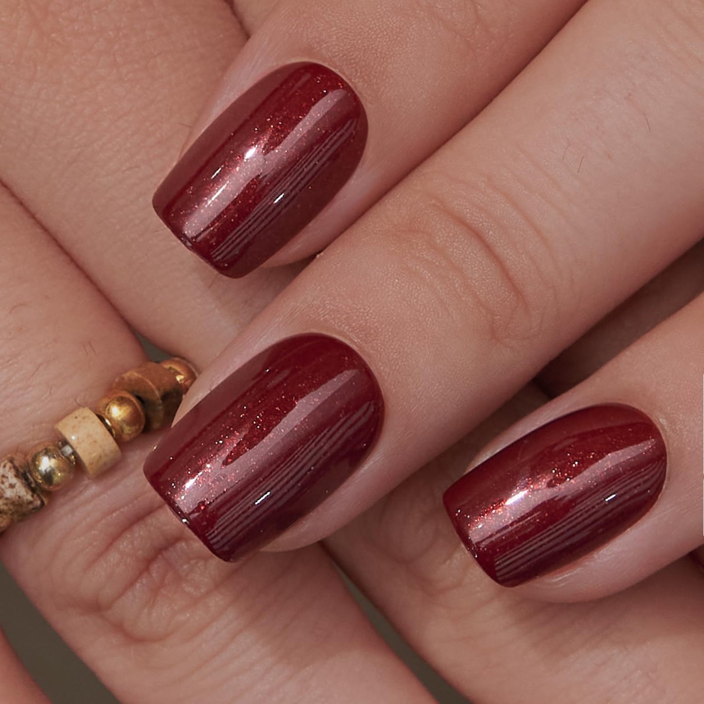 Curvlife Press on Nails Acrylic Fake Nails with Short Square burgundy Design Full Cover False Nails Reusable Nail Kit with Nail Glue Adhesive Tabs Glue on Nails