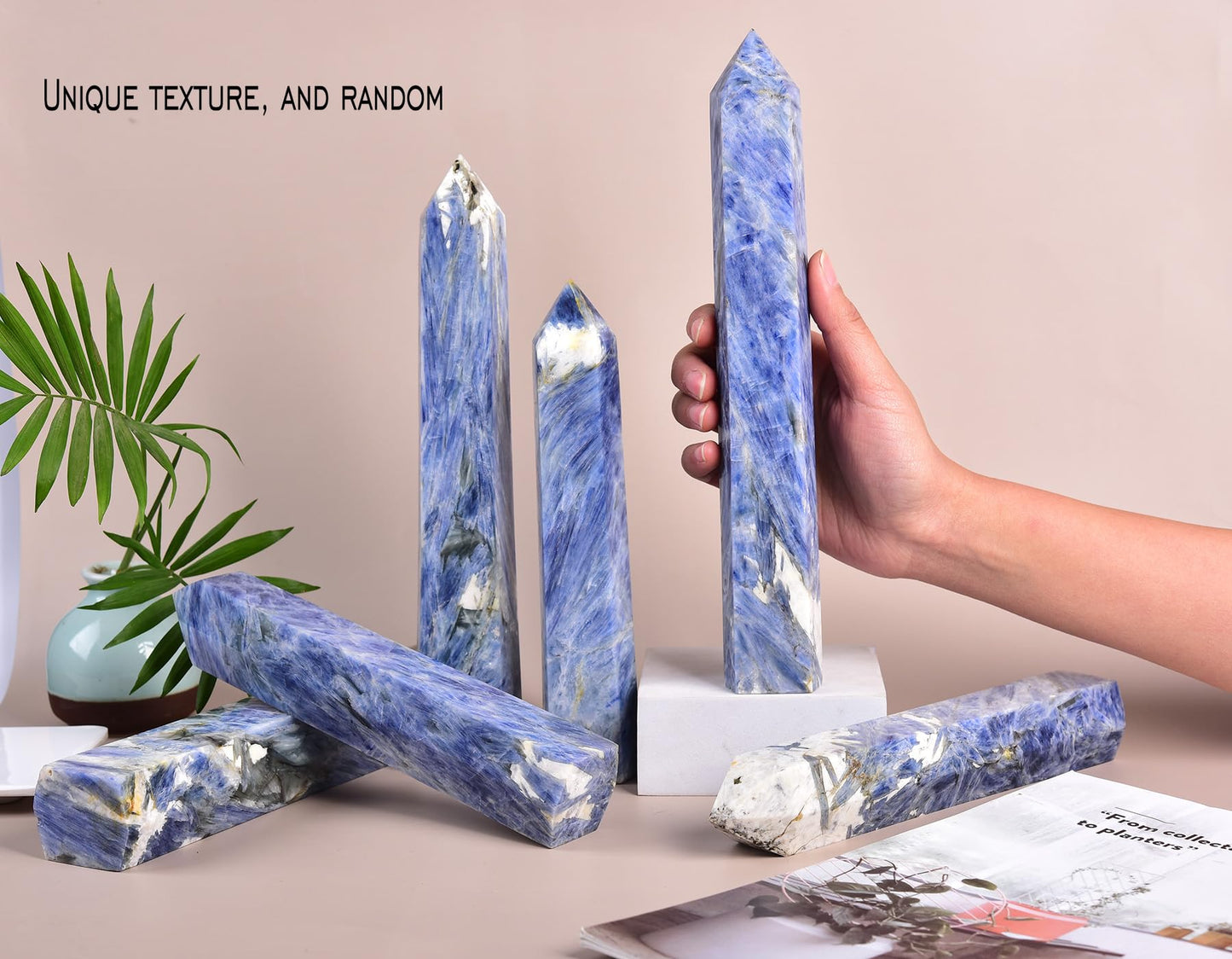 AMOYSTONE 1PC Lareg Crystal Obelisk Kyanite Natural Healing Crystal Tower Wand for Home Decor 1.8-2.2 Lbs
