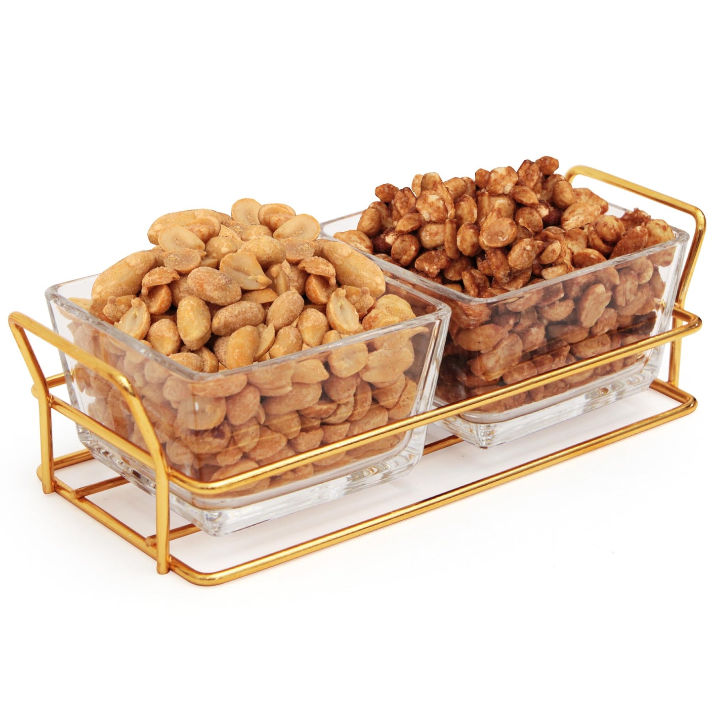 Easter Nuts gift Basket Luxurious and Elegant 2 Sectional Premium Reusable Glass Tray, Perfect Holiday Food Gift Basket