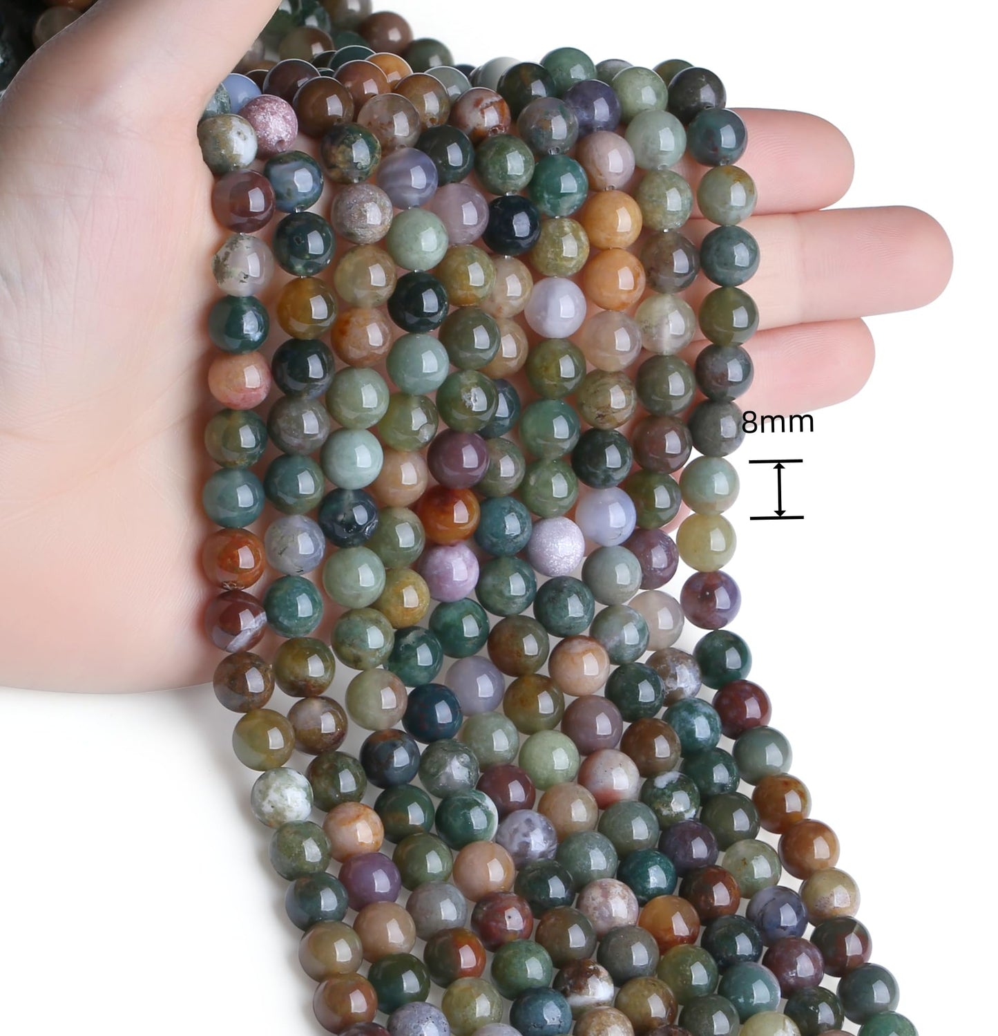 NUKAYAI Natural Indian Agate Beads 100Pcs 8mm Crystal Beads Loose Colorful Round Stone Bead for Bracelet Necklace Earrings Making