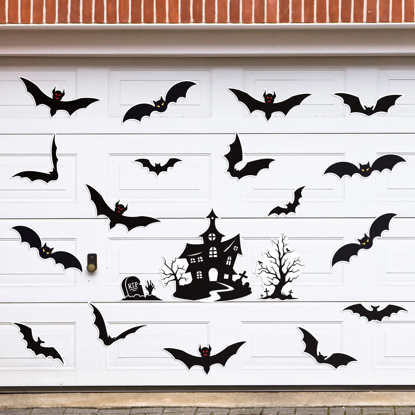 Fiada 21 Pcs Halloween Garage Door Decorations Magnets Bats Magnetic Holiday for Outdoor Party Car Haunted House Tree Grave Locker Sticker Decor