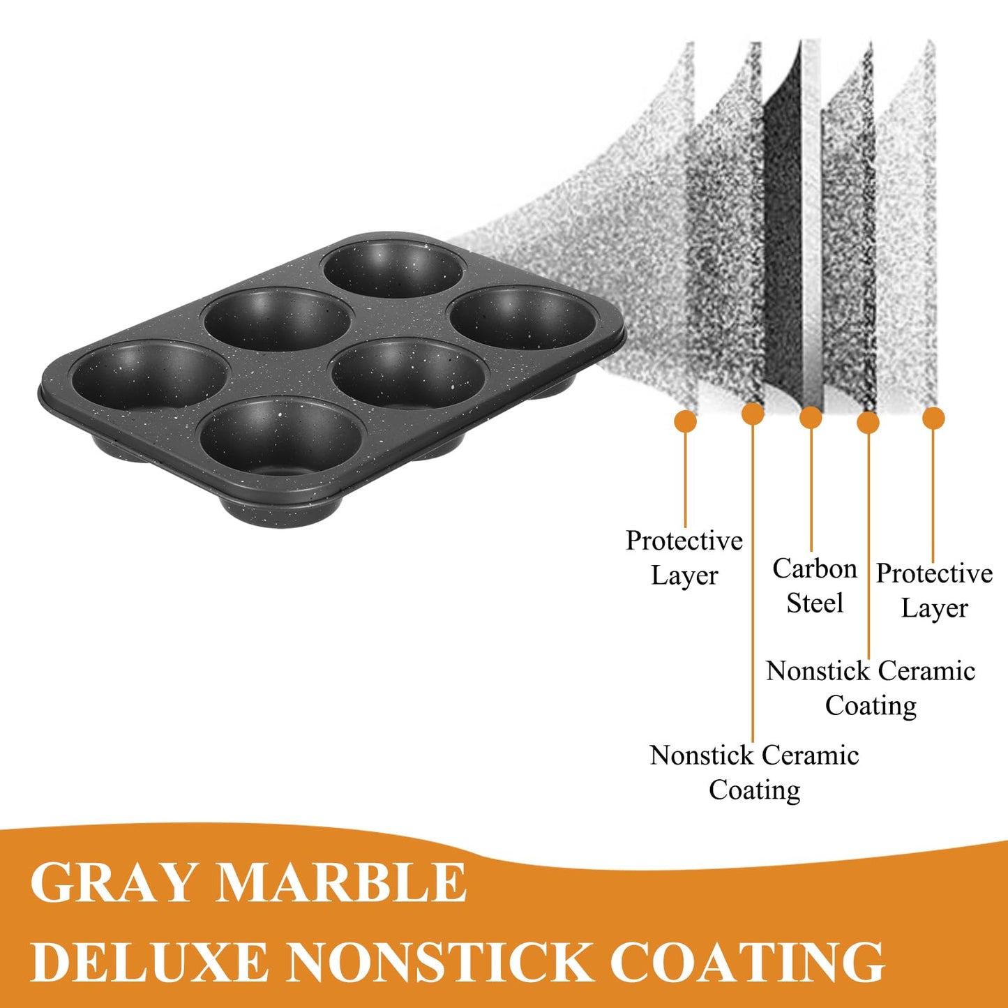 Walooza Jumbo Muffin Pan 2 Pack, Nonstick 6 Cup Muffin Tin, Extra Large Cupcake Pan for Baking, Giant Muffin & Cupcake Mold, Carbon Steel Muffin Tins, 3.3'' Cup Diameter