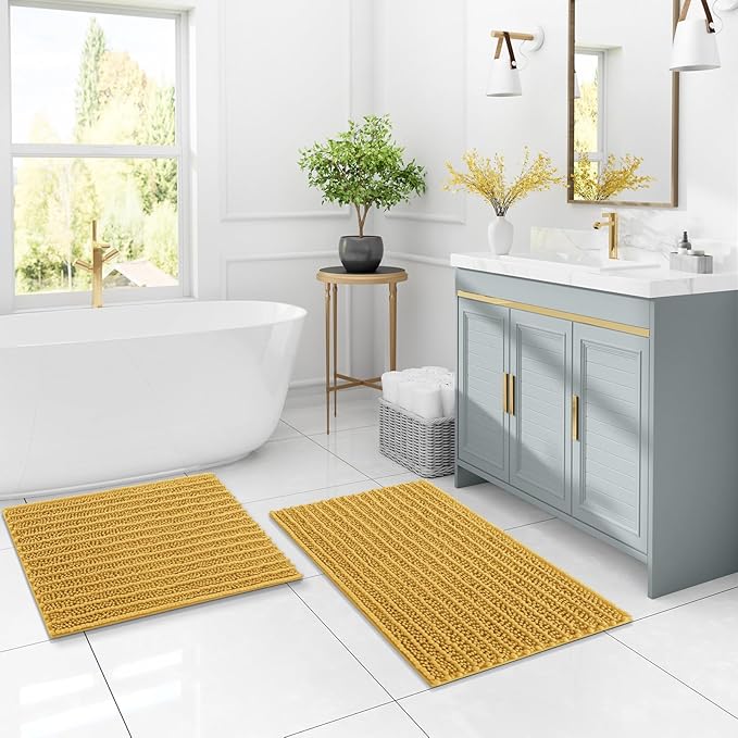Arotive Luxury Chenille Bathroom Rug Mat, Extra Soft Thick Absorbent Shaggy Bath Rugs, Non-Slip Machine Wash Dry, Plush Bath Mats for Bathroom, Shower and Tub, 30x20, Golden Yellow