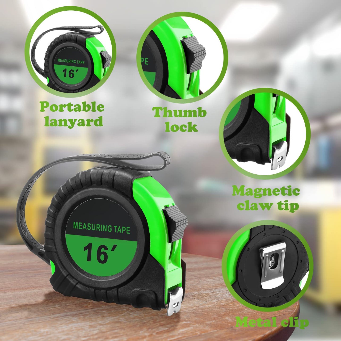 Yunsailing 15 Pack Tape Measure Bulk 16 Feet Retractable Measuring Tape Small Measure Easy Read with Fractions 1/8 Measurement(Green)
