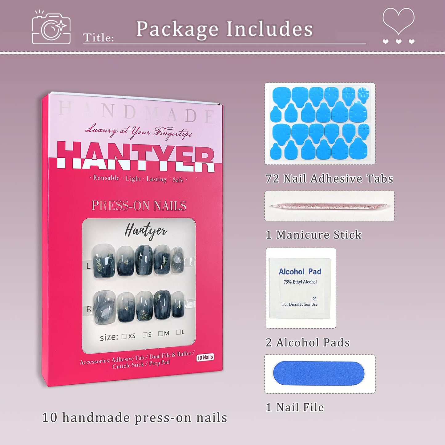 Hantyer Blue Ocean Wave Marbled Press on Nails with 3D Handmade Water Droplets & Gold Glitter, Short Square Glossy Soft Glam Fake Nails, Elegant False Nails for Women Fall Winter Party, Size M
