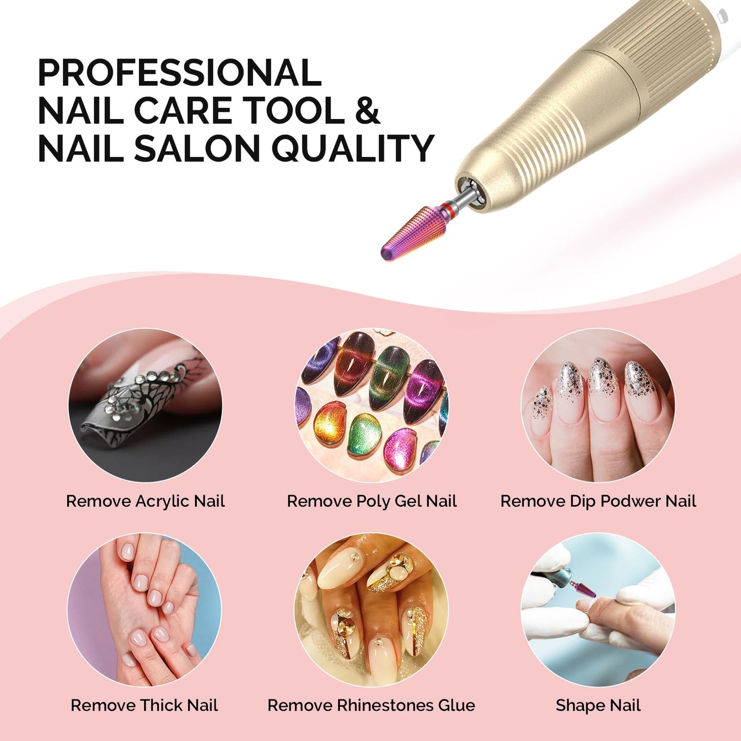 MelodySusie Professional Tornado Nail Drill Bits, 3/32'' Carbide Tungsten Multi-function Bits, Suitable for Manicure Pedicure Cuticle Gel Polishing, Salon Bits, Purple, Series Bit-X, Fine